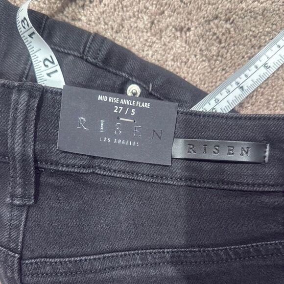 Black Flare Wide Leg Jeans with Distressing super stretchy risen brand - Picture 5 of 7